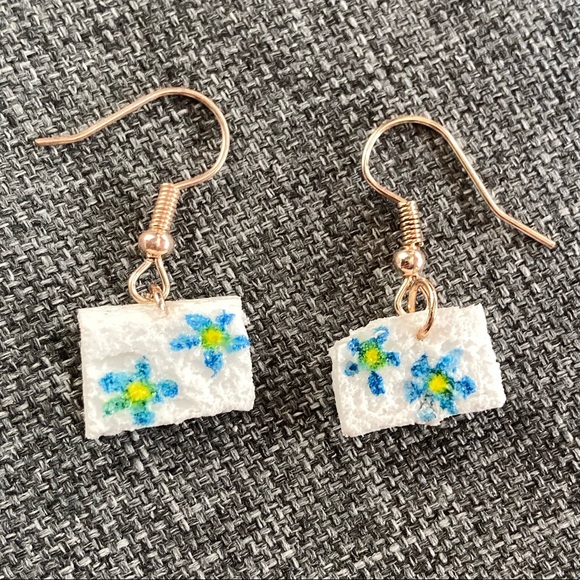 Gold Clay Flower Dangle Earrings - Picture 2 of 4